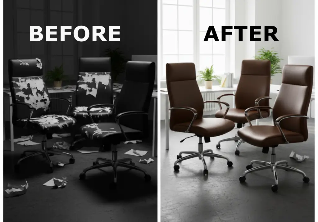 Group of chairs before and after new upholstery.